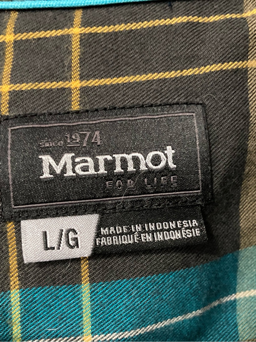 Marmot Men's Navy, Green, & Yellow Plaid Flannel Shirt - Picture 4 of 6
